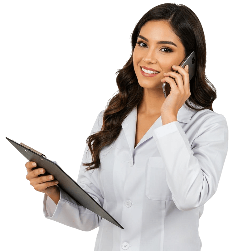 girl taking with client